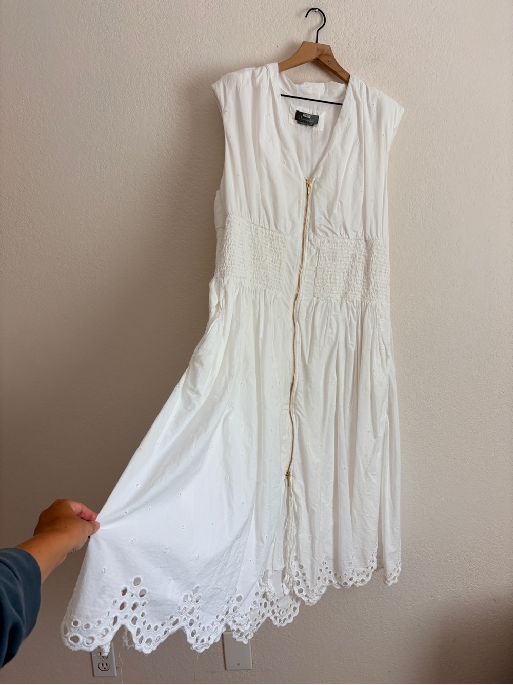 Anthropologie Maeve The Tommie Cap-Sleeve Smocked Eyelet Trim Zip Dress - Picture 14 of 14